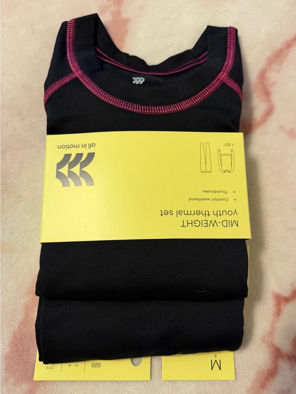 All in motion Youth Mid-Weight Thermal Set – Black with Pink Stitching